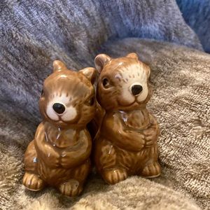 Fall season squirrel animal salt shakers